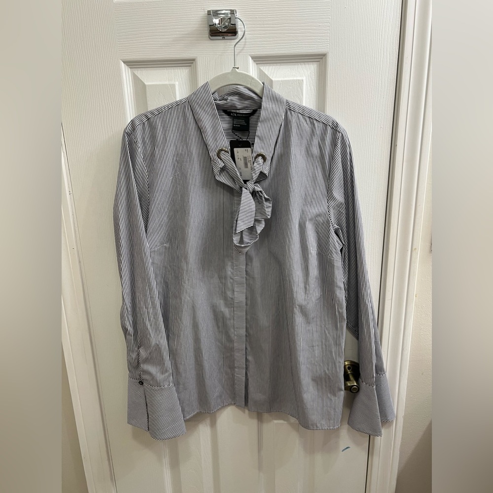 Women’s Armani Exchange Navy Pinstripe Blouse